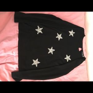 Long sleeved Black top with silver sequined stars
